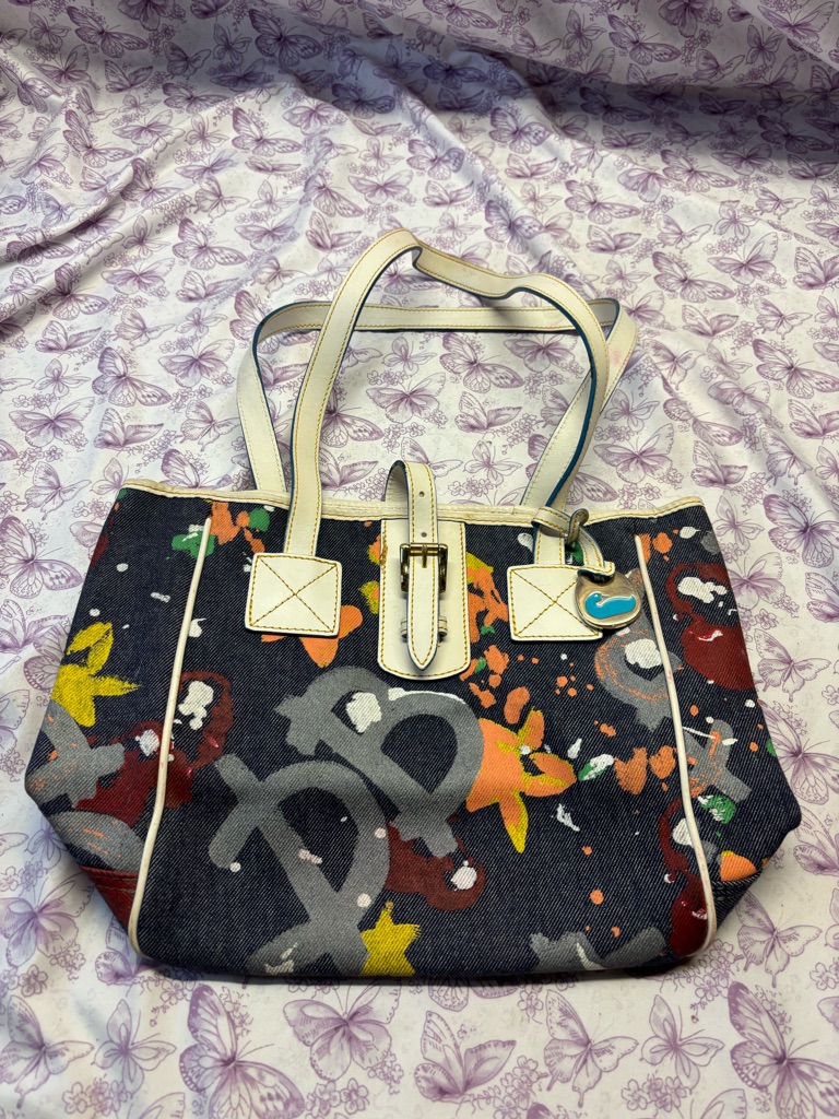 Vintage Dooney & Bourke Denim Paint-Splash Tote